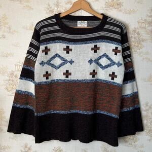 Vintage 70s Sturbridge Southwestern Sweater | Rust & Blue Aztec Knit | Women's M